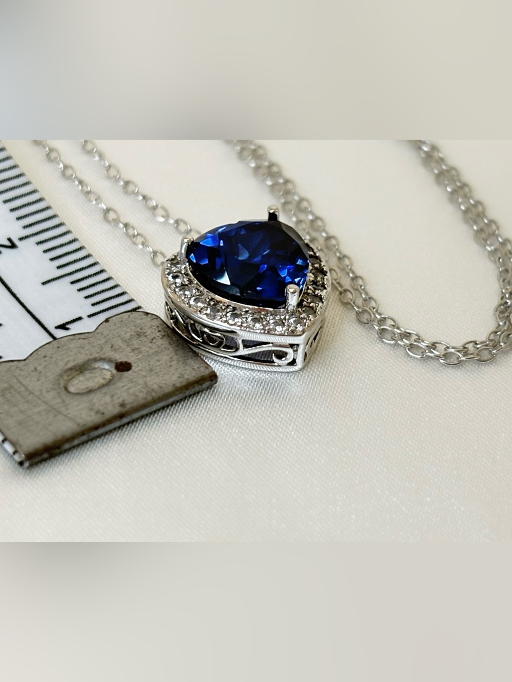 Sterling Silver Lab-Created Sapphire and Diamond Accent Heart Frame Pendant